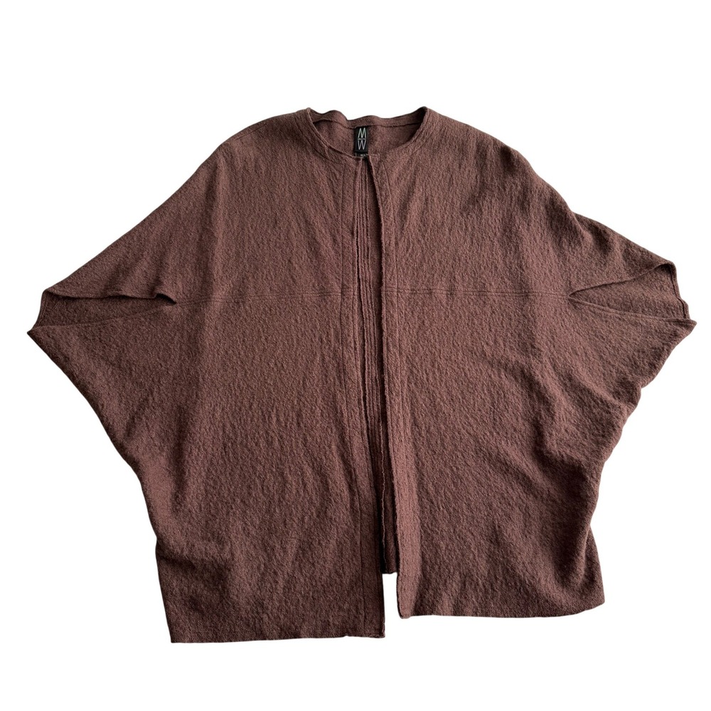 Marla Wynne Boiled Wool Blend Chocolate Brown Lagenlook Cocoon Cardigan Wrap ML